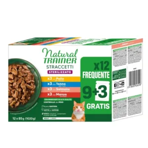 Natural Trainer Straccetti Gatto Sterilizzato multipack 12 bustine 4 gusti