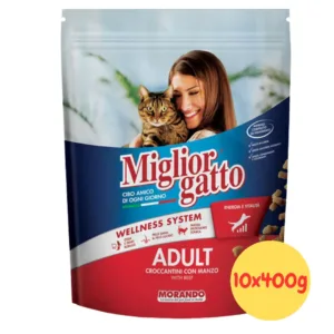 Set di 10 confezioni doypack MigliorGatto croccantini al manzo per gatti