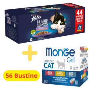 Bundle misto gatto con confezioni Felix e Monge Grill 56 bustine totali