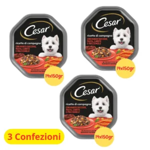 Tre confezioni di Cesar Ricette di Campagna con manzo pasta e carote
