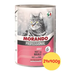 Lattina di paté Morando Professional al maiale per gatti adulti in confezione pack.