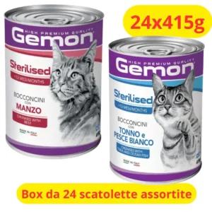Box convenienza 24 lattine Gemon Sterilised per gatti adulti.