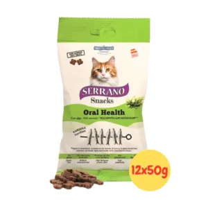Bocconcini a forma di trifoglio Serrano Oral Health con sardina per gatti
