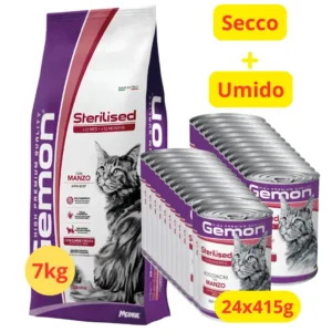 Kit alimentazione Gemon Sterilised Manzo con sacco e lattine