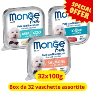 Vaschette Monge Fresh gusti pesce merluzzo tonno e salmone colore blu