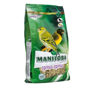 Sacchetto di mangime Manitoba Spinus con foto di cardellini e finestra trasparente sui semi