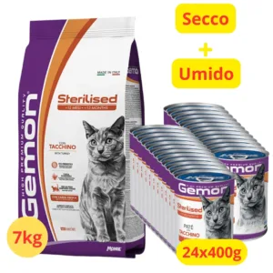 Sacco crocchette Gemon Sterilised Tacchino e lattine paté per gatti
