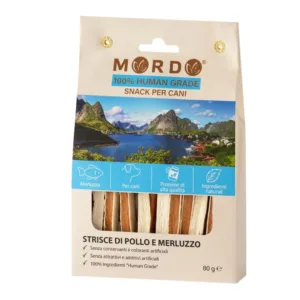Confezione di strisce Mordo pollo e merluzzo con finestra su snack sandwich