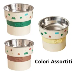 Base removibile Ciotola per Cocker in Acciaio con supporto decorato e fiocco