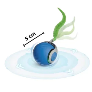 Pallina Interattiva Gatto Rotante 5cm blu con luce LED e coda piumata