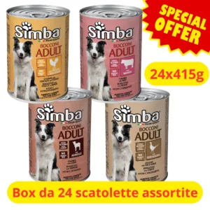 4 Simba Bocconi Cane Assortito 24x415g selezione di lattine colorate