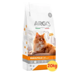 Argo Cat Adult Manzo Pollo in confezione con gatto illustrato.
