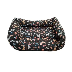 Cuccia Grooming rettangolare imbottita GD con bordi rialzati e fantasia toelettatura