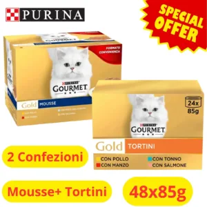 Gourmet Gold Mousse Tortini Gatto in due confezioni multipack da 24 lattine