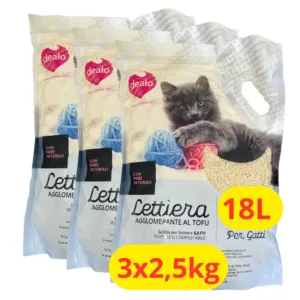 Lettiera tofu gatto dealo vegetale confezione da 3 sacchetti da 18 litri