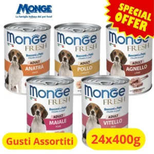 Monge Fresh Patè Cane Adult in lattine con gusti assortiti