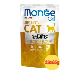 Monge Grill Sterilised Cat Galletto in busta per gatti adulti sterilizzati.