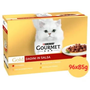 Purina Gourmet Gatto Gold Dadini nella confezione assortita con quattro ricette.