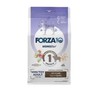 Forza 10 Mono Diet Crocchette Mini Toy Adult Agnello in confezione.