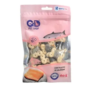 Biscotti croccanti per cani avvolti con salmone a forma di osso